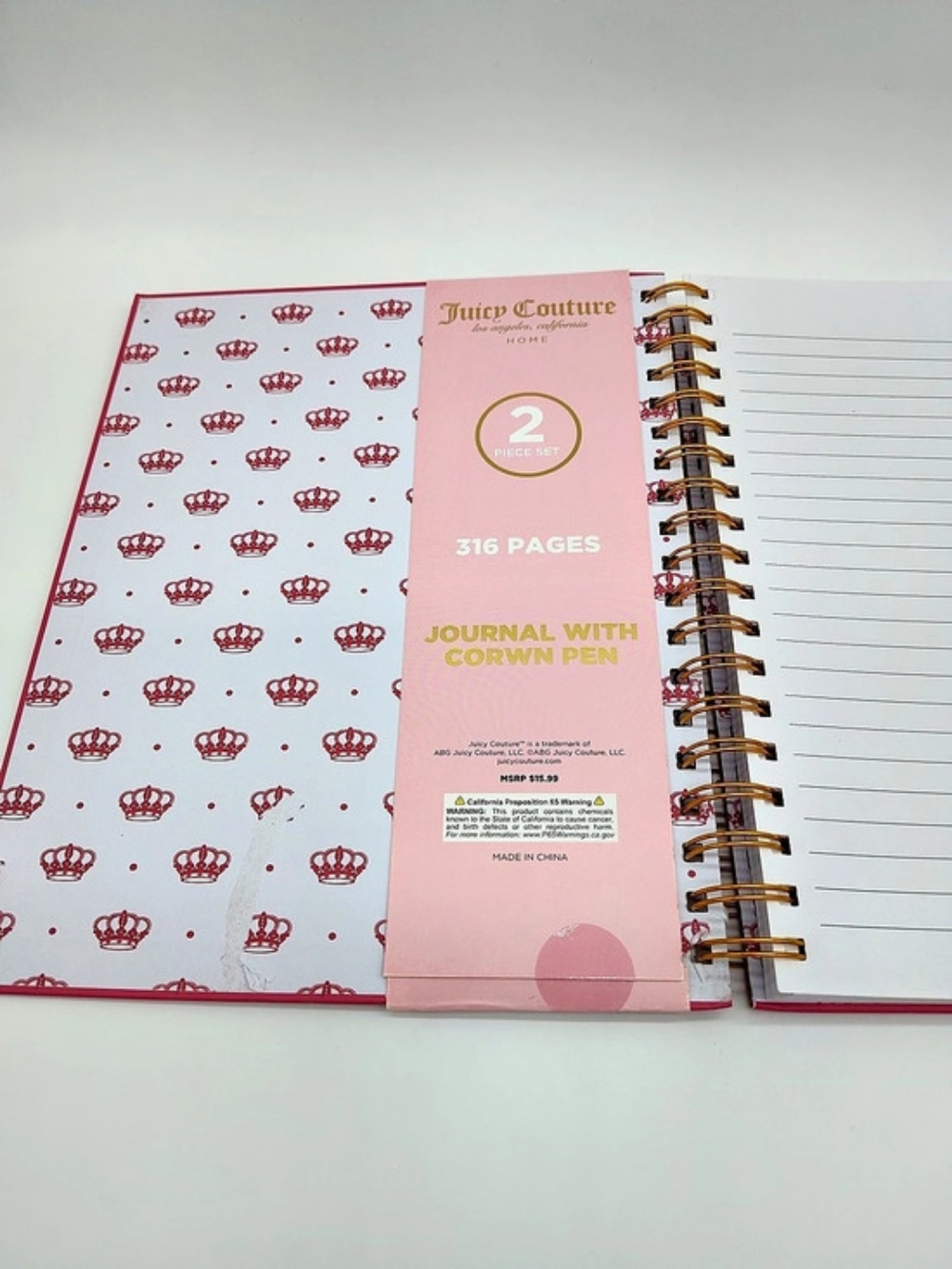 JUICY COUTURE Home Pink 316 Page Journal Crown Pen 2 Piece Set Y2K NOS - Picture 5 of 6